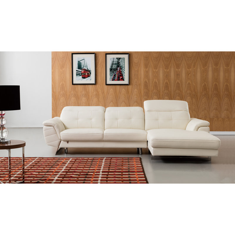 Bairiki Upholstered L-Shaped Sectional, Right Hand Facing, Red Genuine Leather