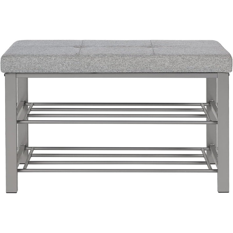 Dark Charcoal Upholstered Shoe Storage Bench with Metal Frame