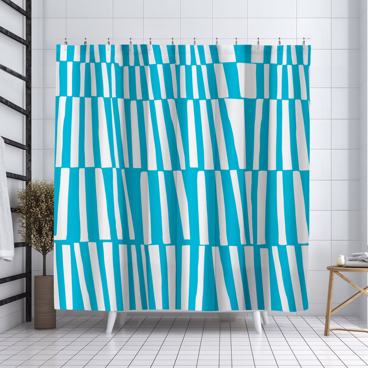 Thora Abstract Mid-Century Shower Curtain, Turquoise