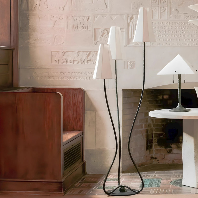 White + Black Fabric + Iron Free form Floor Lamps, 66.93"