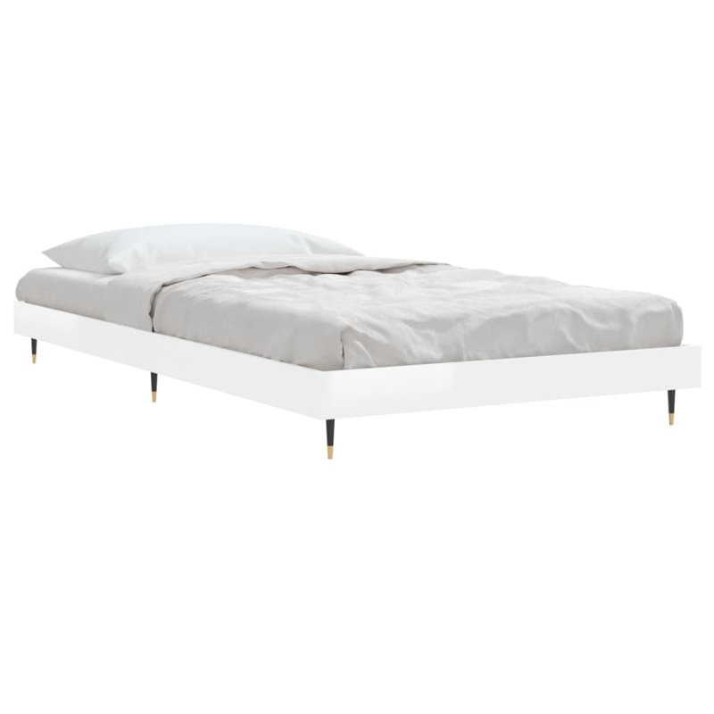 Loginov Bed Frame, 75 x 190cm, High Gloss White/Gold