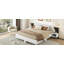 Wooden Floating Platform Bed with LED Lights and Bedside Nightstand-301161994-301161996