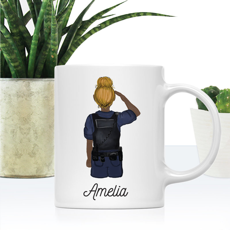 Tasse à café personnalisée, Brun / jaune, femme, agent de police 13, Oui