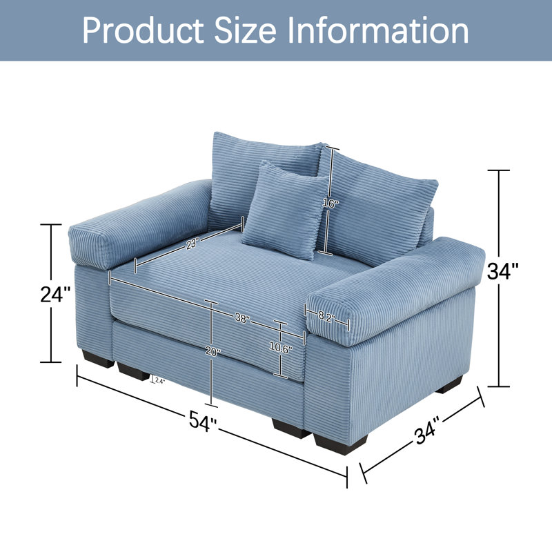 Fauteuil rembourré 54 po avec siège profond 54 po Chenille, Bleu