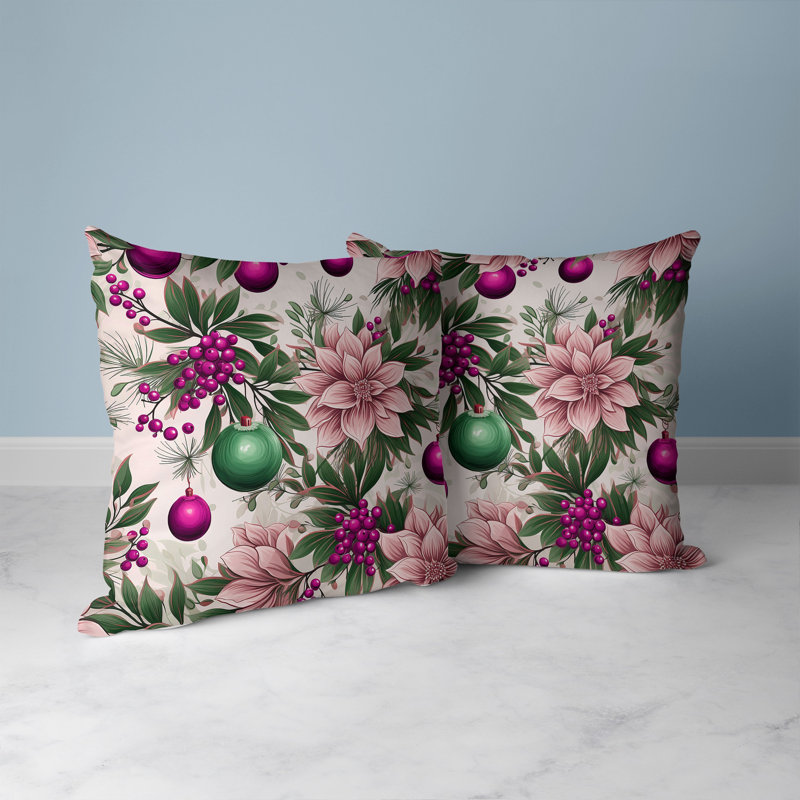 Indoor / Outdoor Floral Square Cushion, 51cm H x 51cm W, Green/Pink  Floral