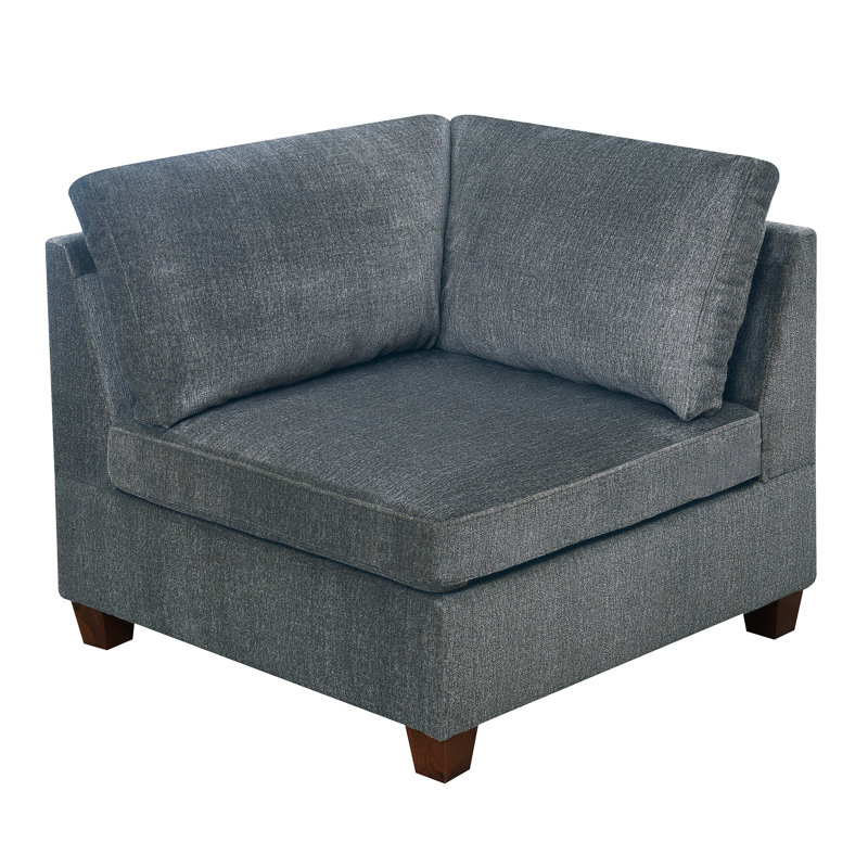 Fauteuil modulaire 3 pièces, matériau chenille gris, revêtement en bois