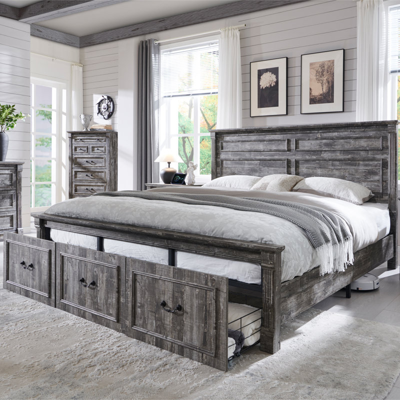 Burlington  Farmhouse King Size Bed Bed Frame with 51" Tall Headboard, Wood Platform Bed Frame, Gray, King