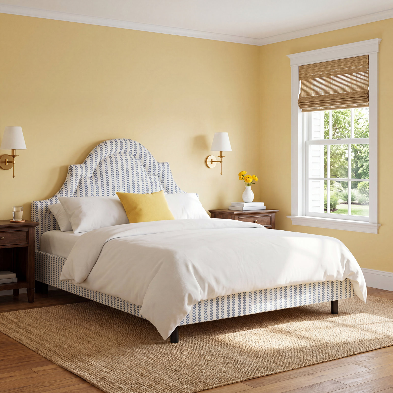 Knipe Upholstered Scalloped Bed, King, Prep Stripe Blue