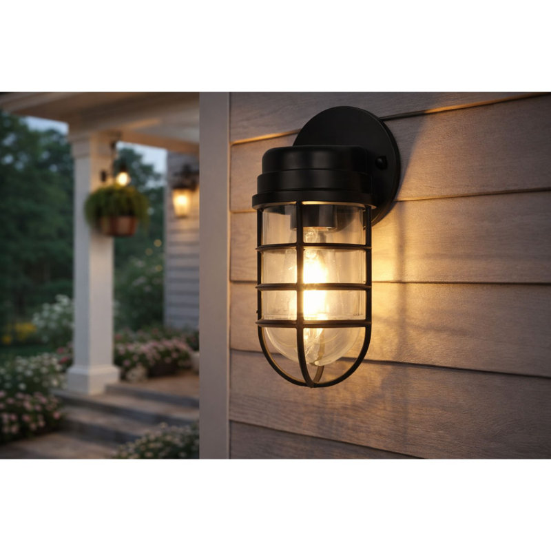 Mayer Maxlite Outdoor Wall Light, Decorative Jelly Jar Style, Black Finish, E26 Base Socket, Exterior Wall Lantern Sconce For Front Door, Garage, Patio And Porch