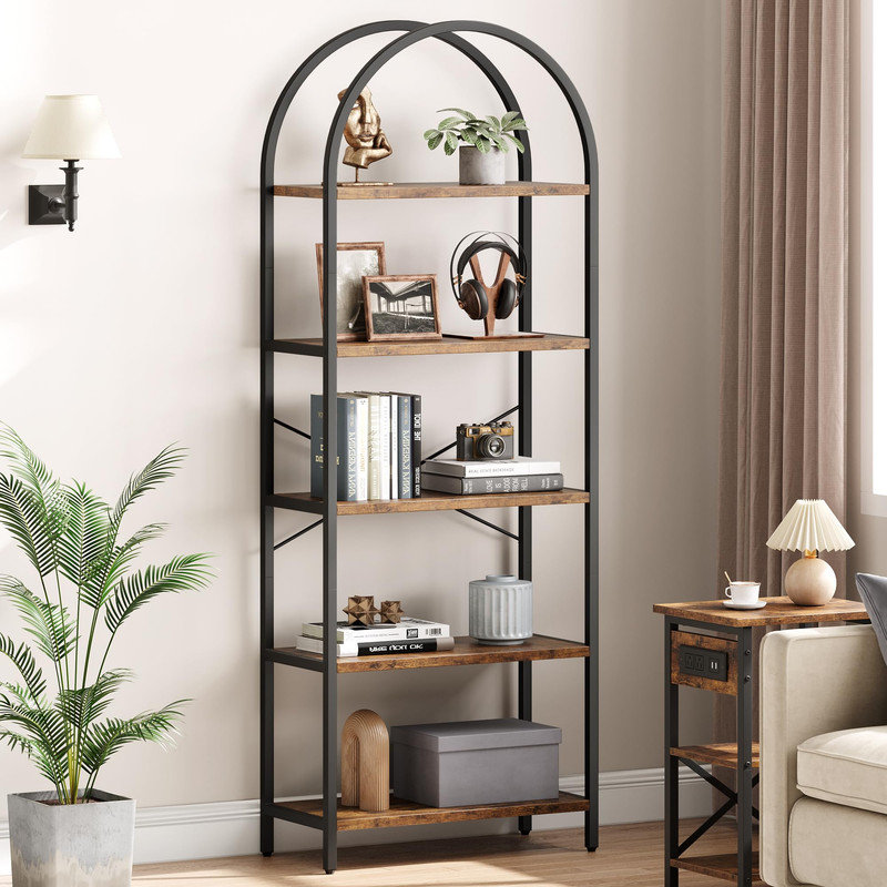 Arched Bookshelf 5 Tier Bookcase Display Racks Tall Bookshelves Modern Storage Rack Shelf Large Wood Book Shelf for Bedroom, Living Room, Home Office