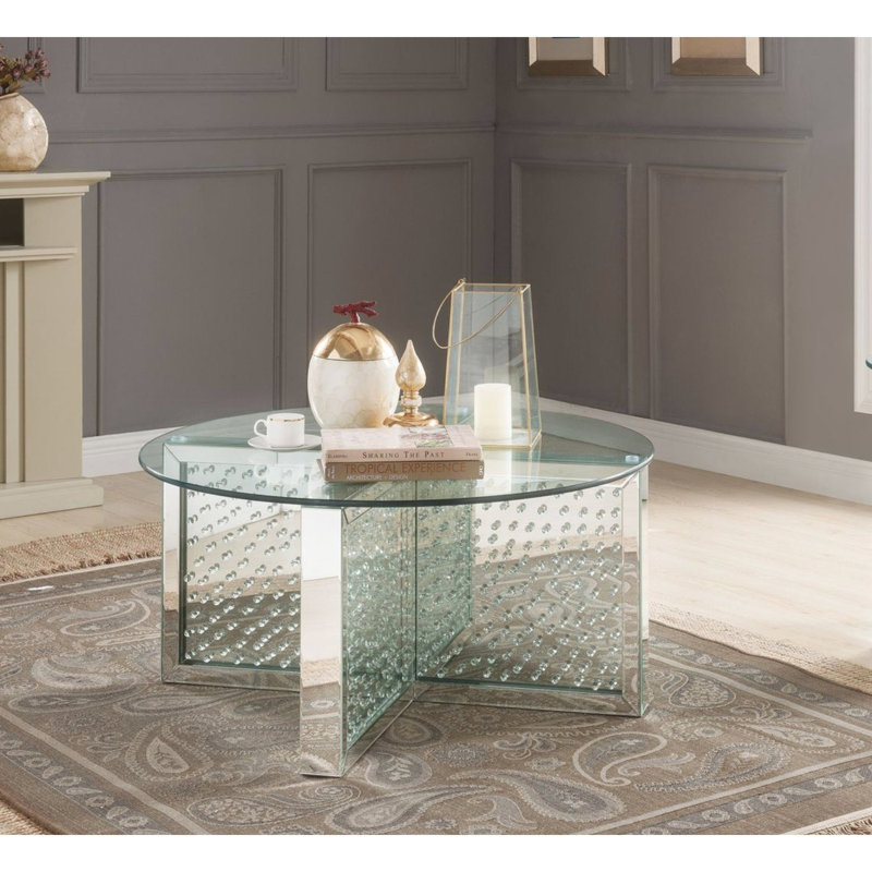 Table basse Nysa avec miroir et faux cristaux (assemblée)