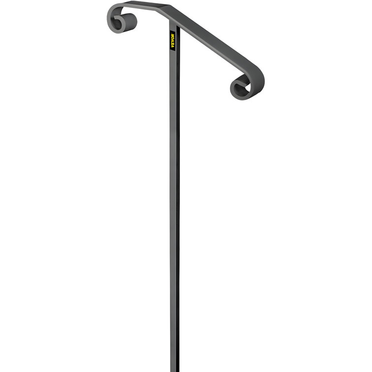 Wrought Iron Single Post Handrail For Stairs, In-Ground Mount Step Grab Rail With Decorative Design, Durable And Stylish Support For Indoor And Outdoor Use