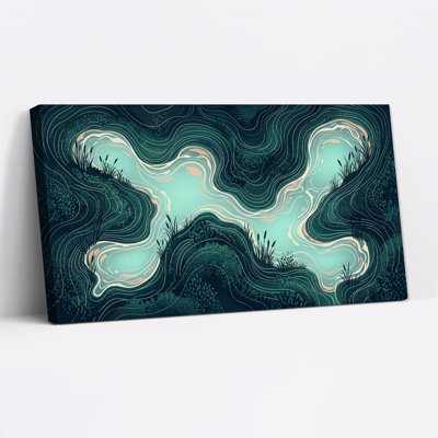 Tableau sur toile représentant une rivière turquoise stylisée dans un marais vert