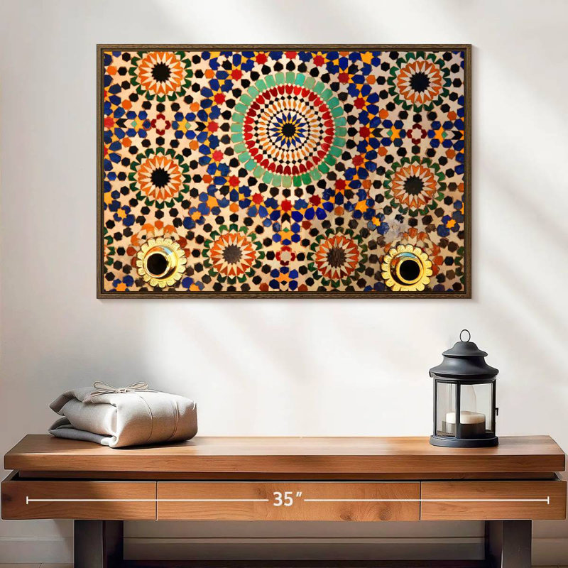 Carreaux de mosaïque marocains, 25 po x 17 po, Cadre flottant en noyer