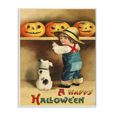«A Happy Halloween Child and Dog Seasonal Holiday Design» par Daphne Polselli, reproduction d'art graphique