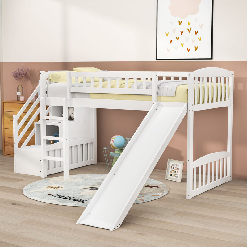 Lit mezzanine simple avec échelle et glissade, Blanc