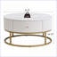 Table basse ronde de 31,5 po pour le salon, structure en métal robuste avec grands tiroirs, assemblage facile et amp; Patins anti-rayures