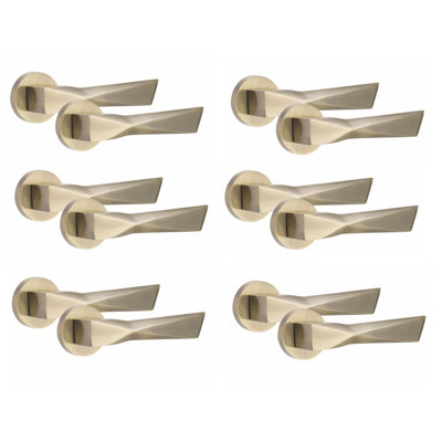 6 Pairs Modern Aura Design Premium Door Handles on Round Rose in Matt Black