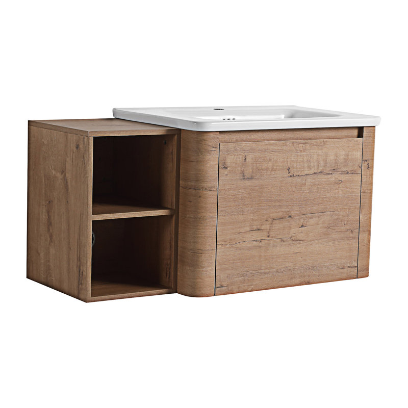 Meuble-lavabo mural avec lavabo en céramique et tablettes de rangement, 40"