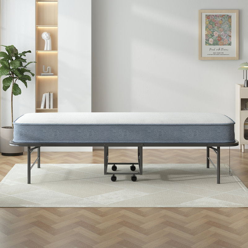 Lit d'invité pliant avec matelas, lit pliant portatif avec roulettes