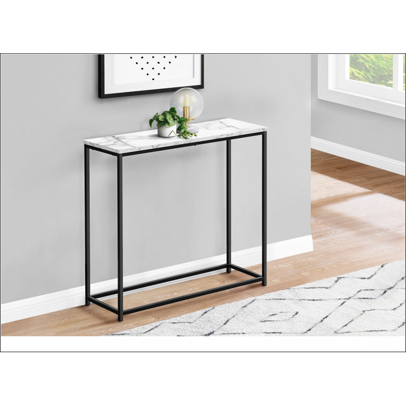 Accent Table, Console, Entryway, Narrow, Sofa, White Marble Look Laminate, Black Metal