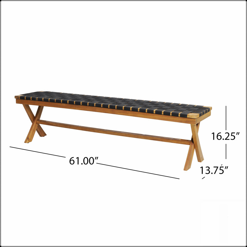 Banc d'extérieur en bois d'acacia Banff avec armature en corde complexe et structure en X, solution de siège durable et élégante