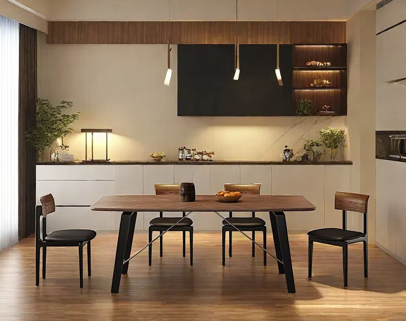 Durable Solid Wood Slate Dining Table Sets., 29.53"H x 62.99"L x 31.5"W