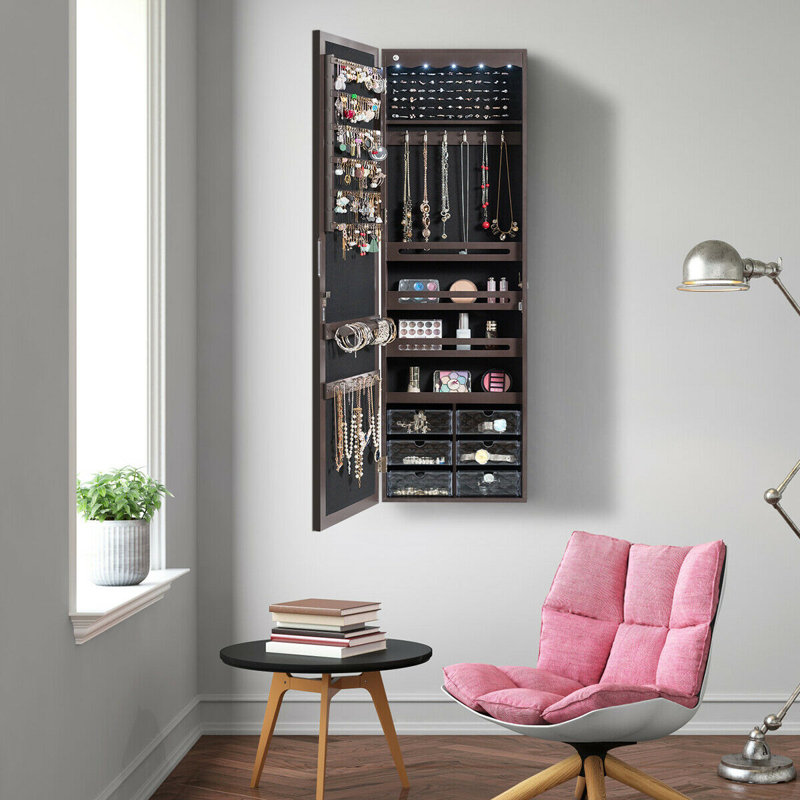 Armoire à bijoux murale avec miroir Anyha, Brun