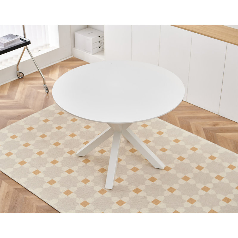Table de salle à manger de 42,1 po de style Mid-Century blanc pour 4 à 6 personnes avec plateau rond en MDF (table basse incluse, sans chaises)