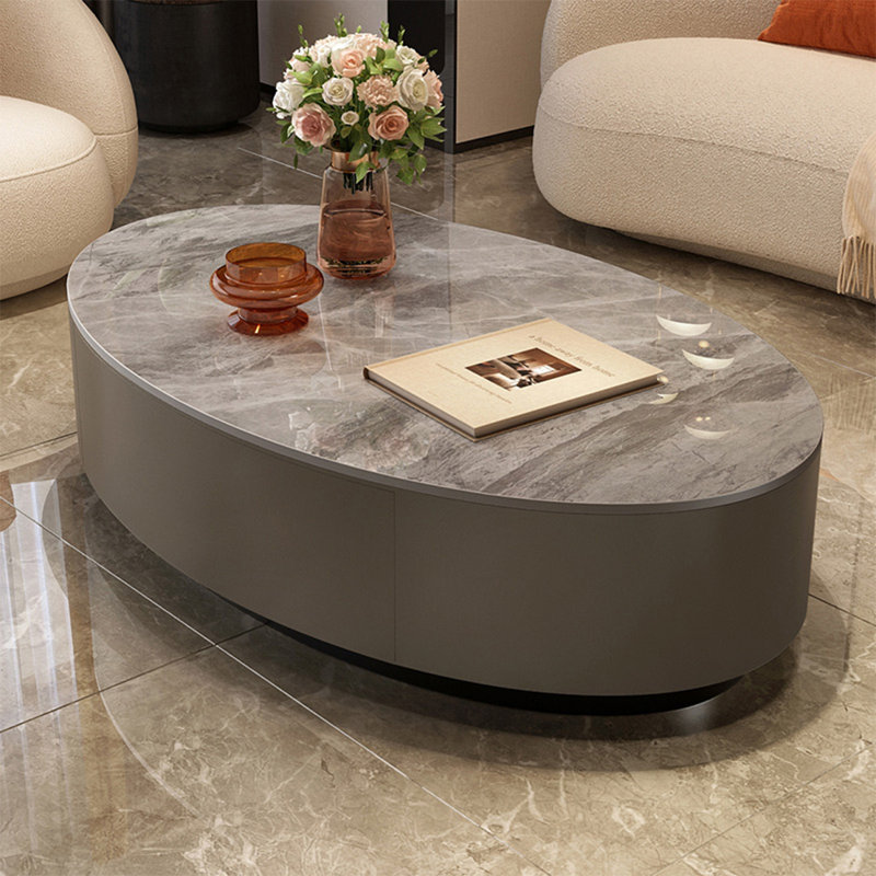 Table basse ovale légère et luxueuse, H 13,8 po x L 51,2 po x l 23,6 po, Gris