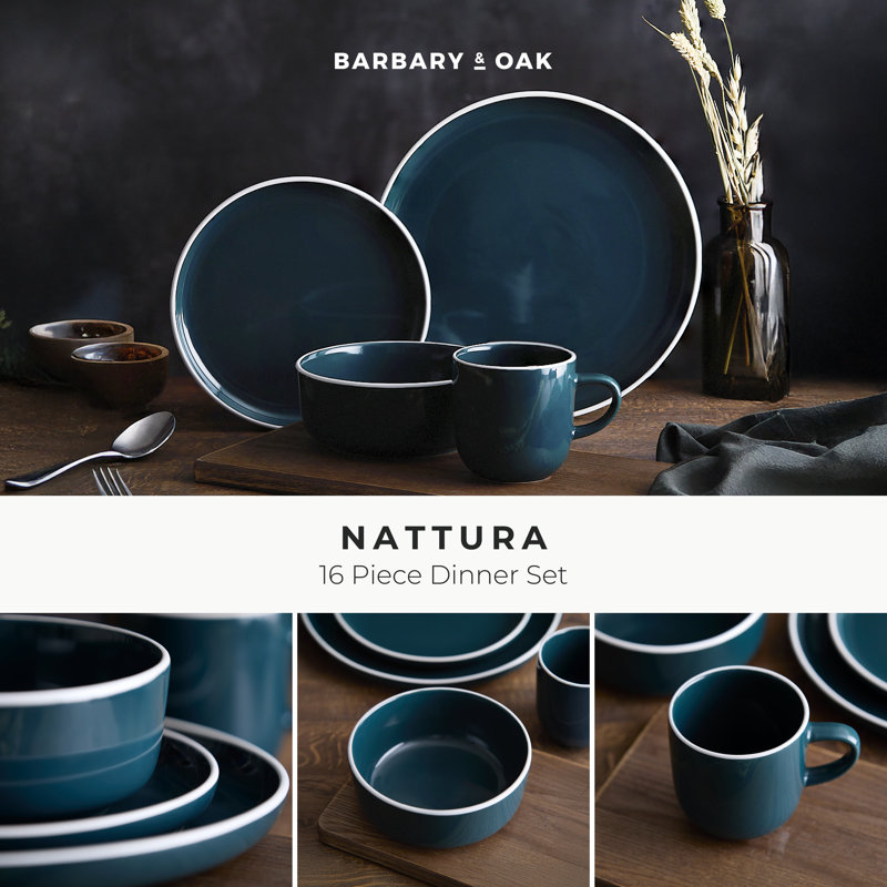 Stoneware Dinnerware Set 16 Piece - Service for 4, Teal