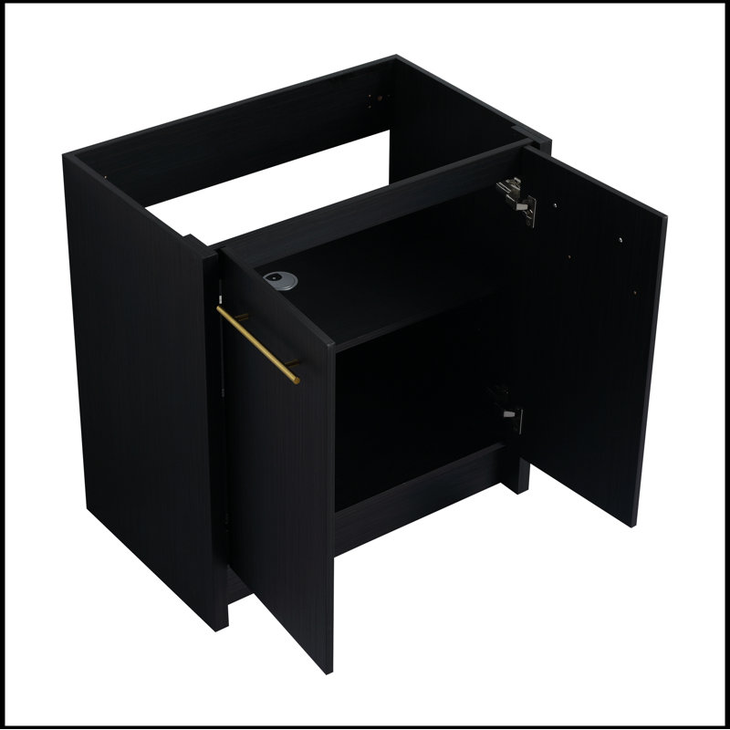Black Freestanding Bathroom Vanity with Gold Handles