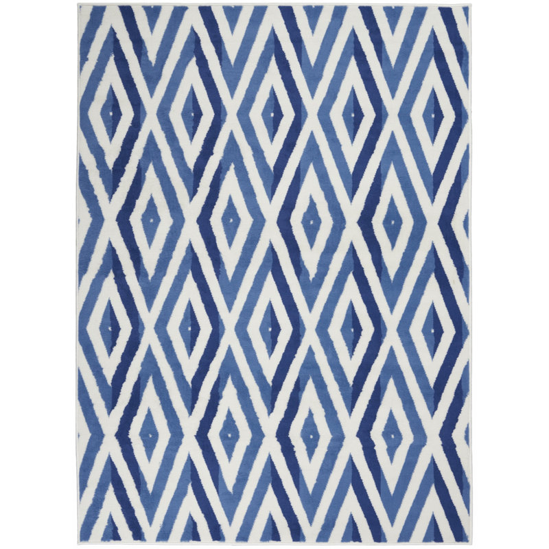 Tapis géométrique bleu / blanc, Rectangle 4 pi x 6 pi