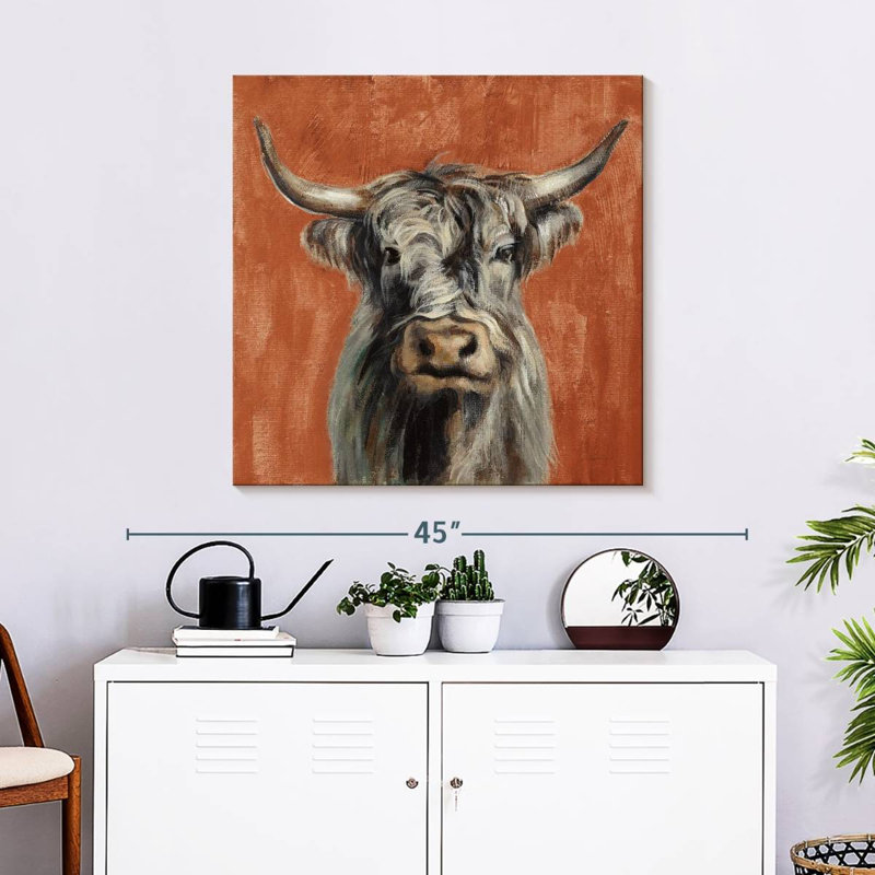 Brampt Highland Cow sur terre cuite, H 30 po x l 30 po