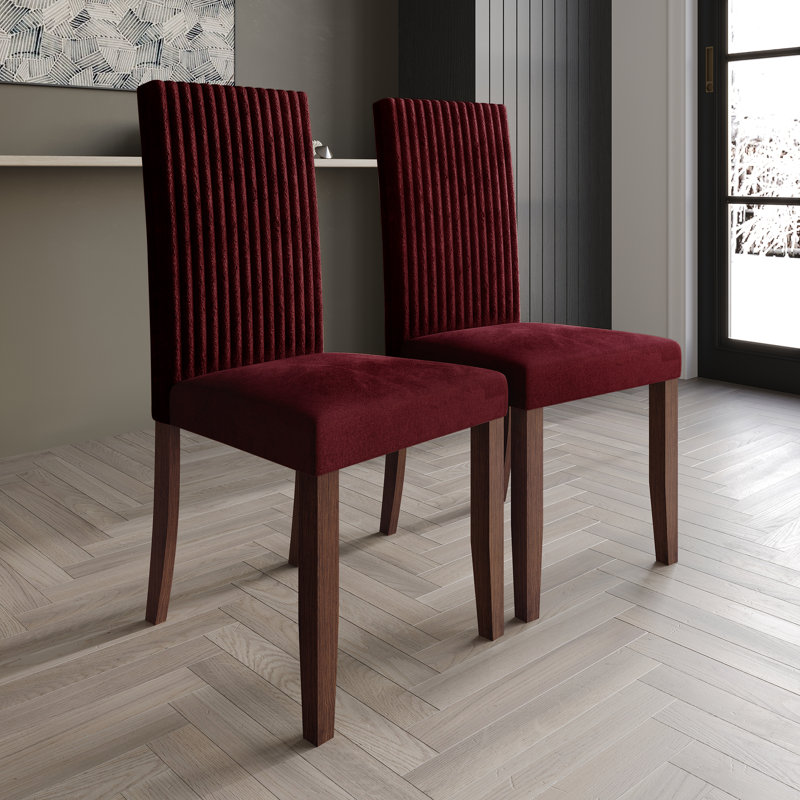 Chaise en bois avec revêtement en velours côtelé, Rouge