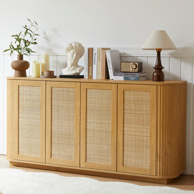 64-Inch Wave Shaped TV Stand With Rattan Doors, Rounded Corner Sideboard, And Adjustable Storage For Versatile Use In Multiple Rooms.