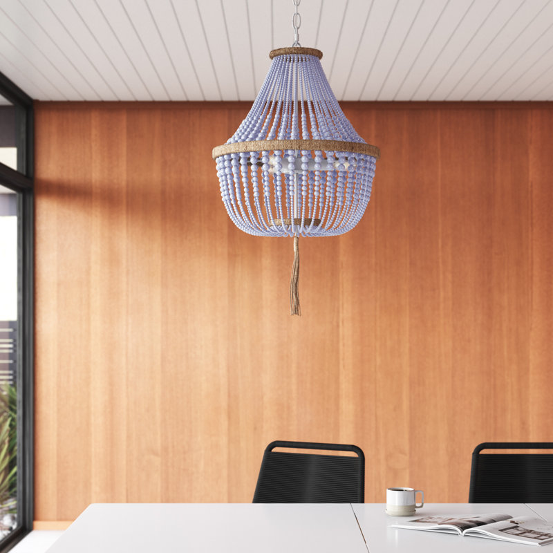 Lustre empire unique / audacieux à 3 lumières avec détails de perles Llandel, Bleu / Naturel
