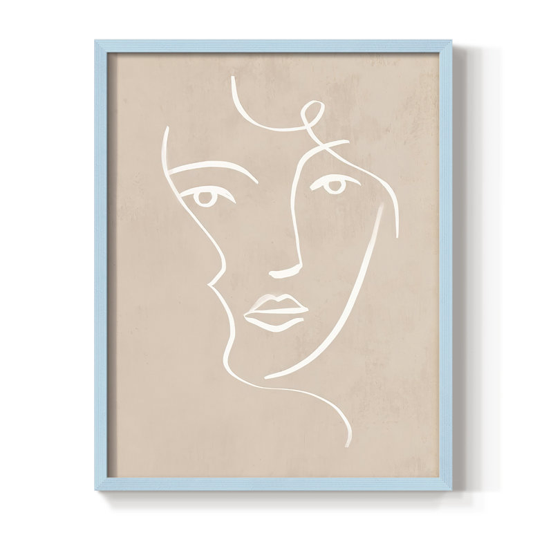 «Curly Face I», reproduction encadrée - bois massif, Bleu, H 10 po x l 8 po