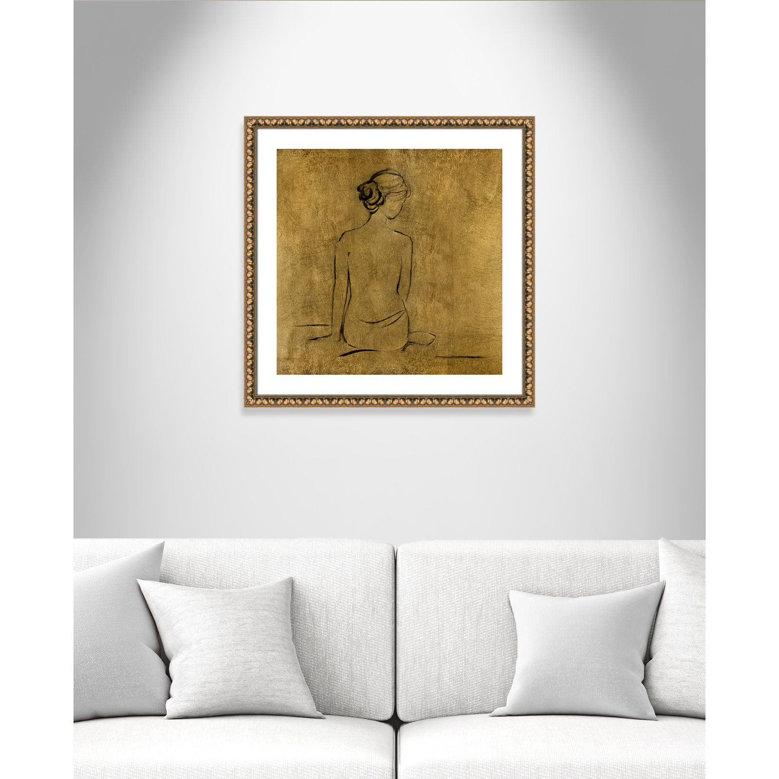 Maia "Golden Bather I" Print by Sally Swatland, Gold Bead Framed Paper, 28.75" H x 28.75" W x 1.13" D