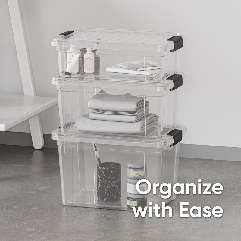  Bacs de rangement transparents avec couvercle, boîte de rangement en plastique pour la maison, paquet de 3, 22,7 pte, 44 pte et 49 pte