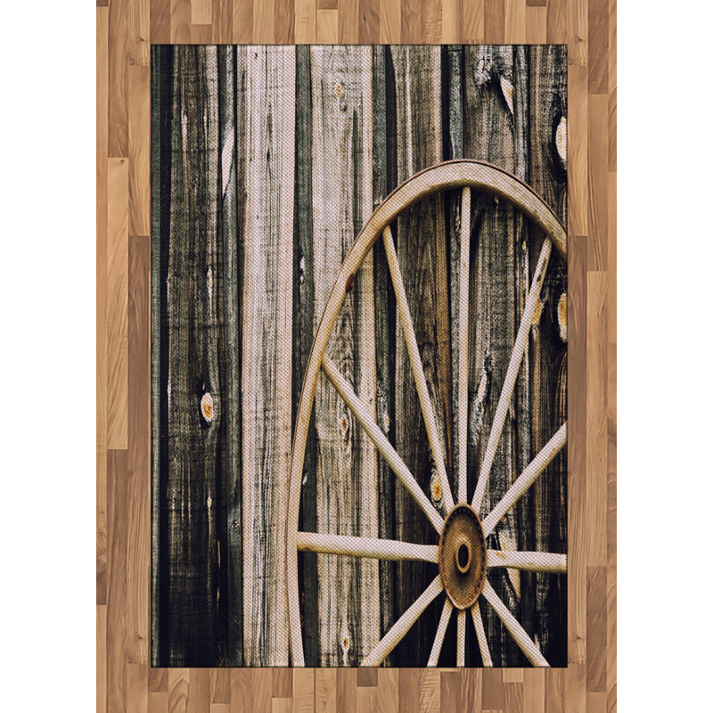 Wagon Wheel High Density Long Fiber Poly Threads Decorative Area Rug Carpet, Rectangle 4' x 5'8"