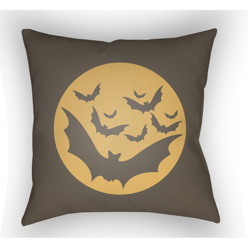  Bats Indoor/Outdoor Throw Pillow, Gray, Orange, 20" H x 20" W x 4" D