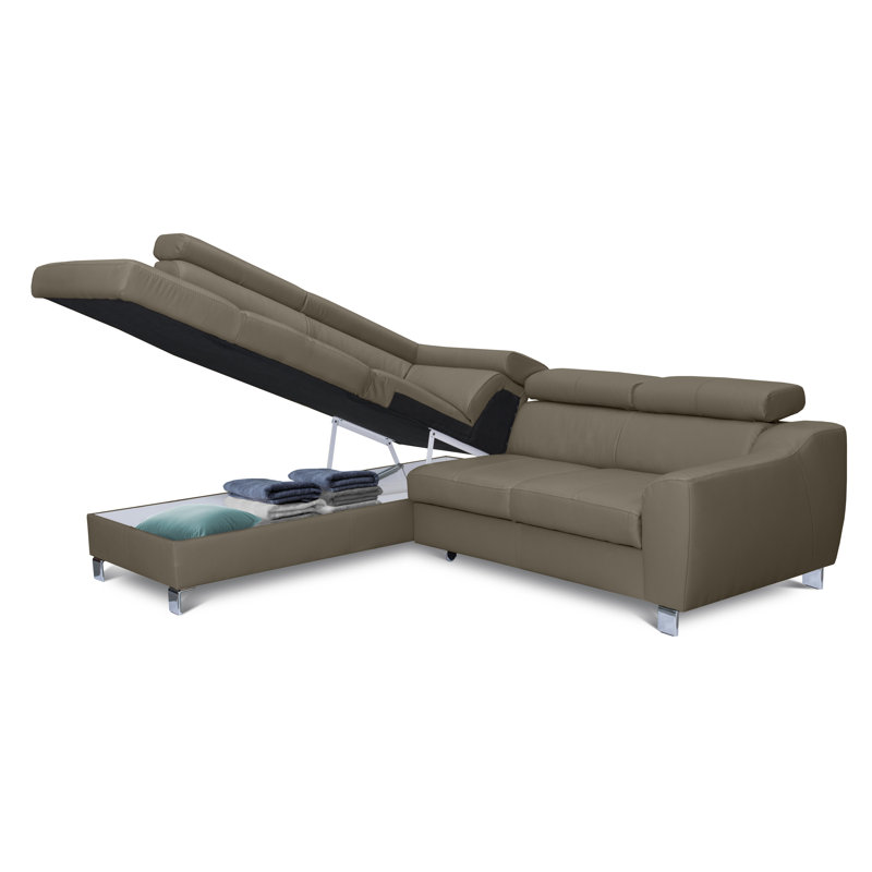 Italian Leather Sleeper Sectional with Pull Out Bed & Storage & Adjustable Headrests from Europe Pewamo
