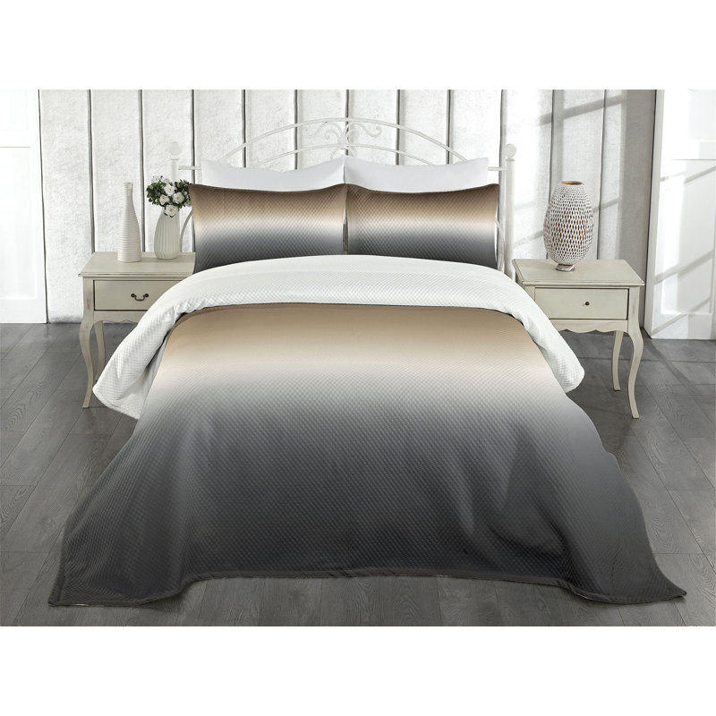 Ambesonne Ombre Bedspread Brown and Grey, King Bedspread + 2 Standard Shams