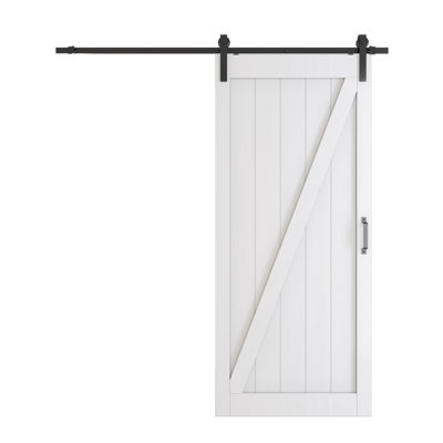 Porte de grange lambrissée apprêtée en bois manufacturé avec trousse de quincaillerie d'installation en forme de Z Finsh blanc 36 po x 84 po