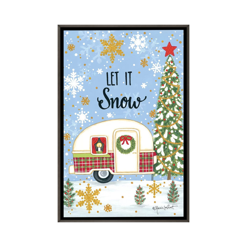 « Let It Snow camper » par Annie LaPoint-impression d’art graphique, Toile encadrée de bois rustique foncé, Pas de tapis