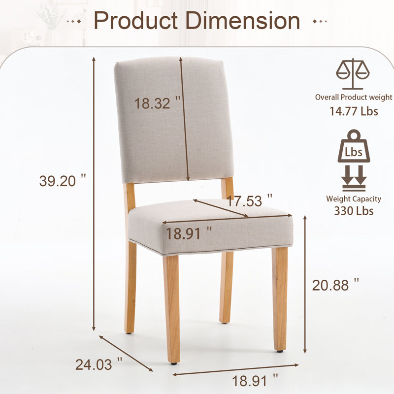 Chaise rembourrée avec pieds en bois massif, chaise d'appoint moderne en tissu avec siège rembourré et dossier de soutien pour la cuisine et la salle à manger