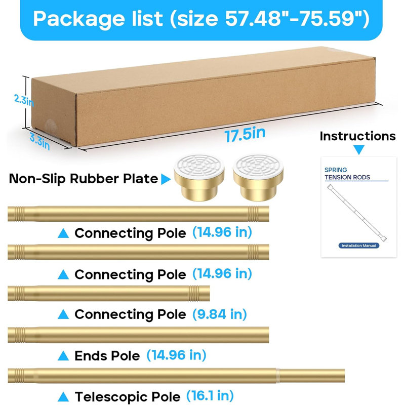 76cm Straight Wall Shower Curtain Pole, Gold