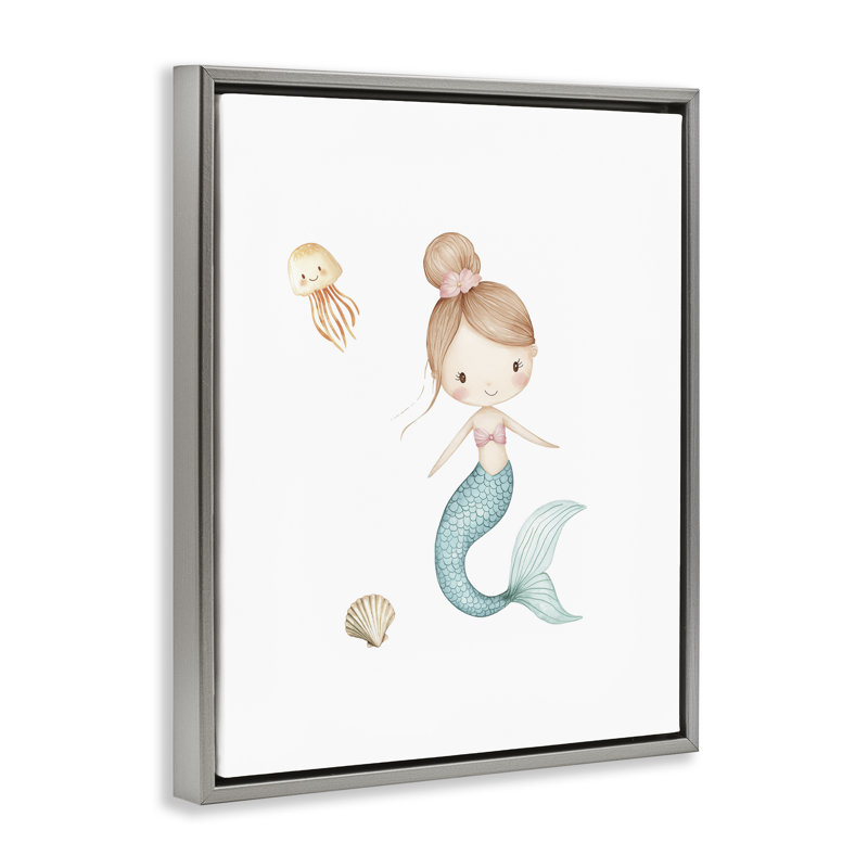 Cadre flottant doux sirène et méduse, design par Christine Simpson Art, Cadre flottant gris lustré, H 21 po x l 17 po