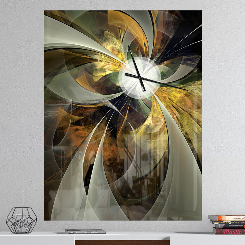 Symétrique fleur or fractale - horloge murale moderne, Très grand